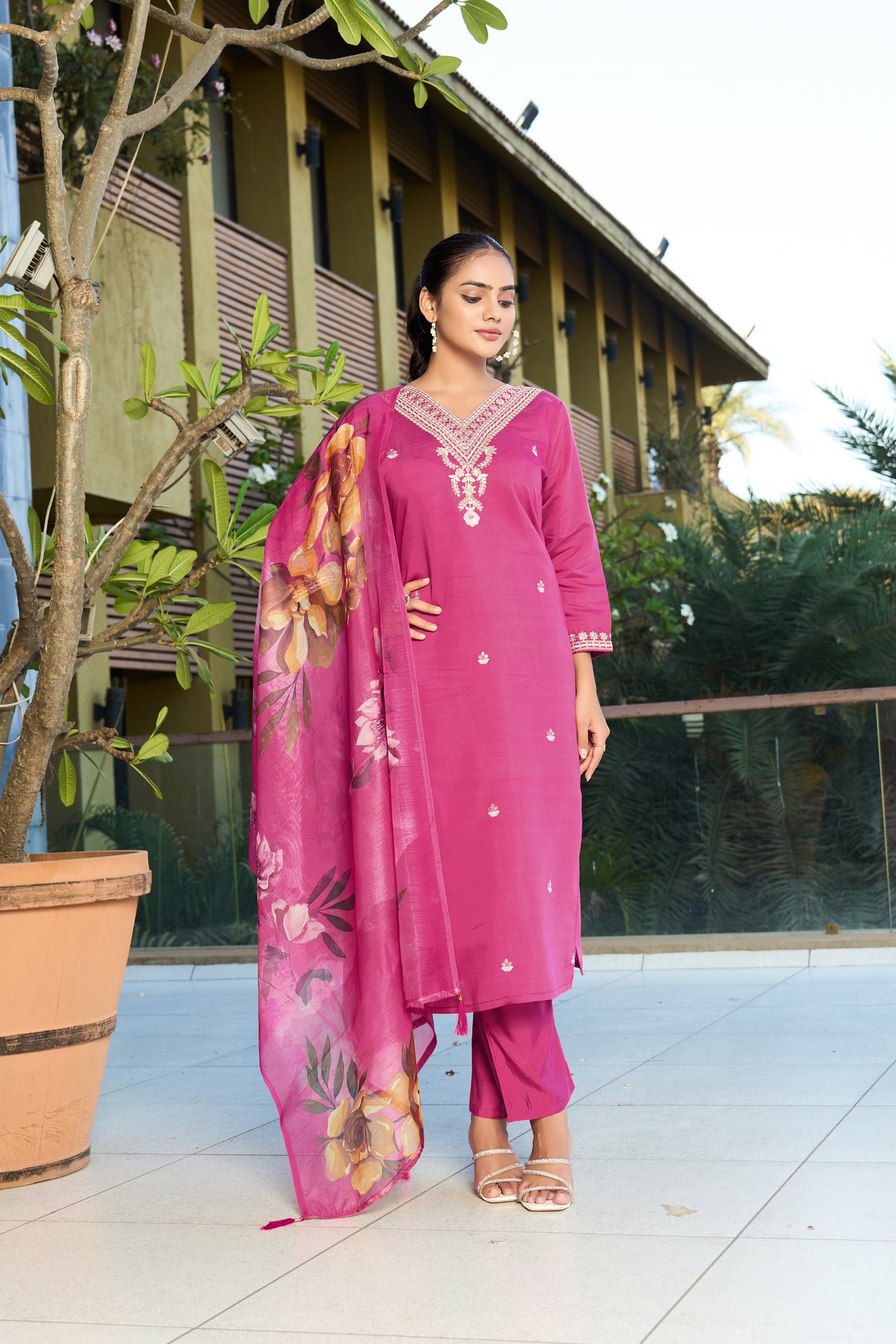 Ravishing Wedding Wear Roman Silk Embroidery n Sequence Work Designer Straight Kurta With Trouser n Dupatta Set