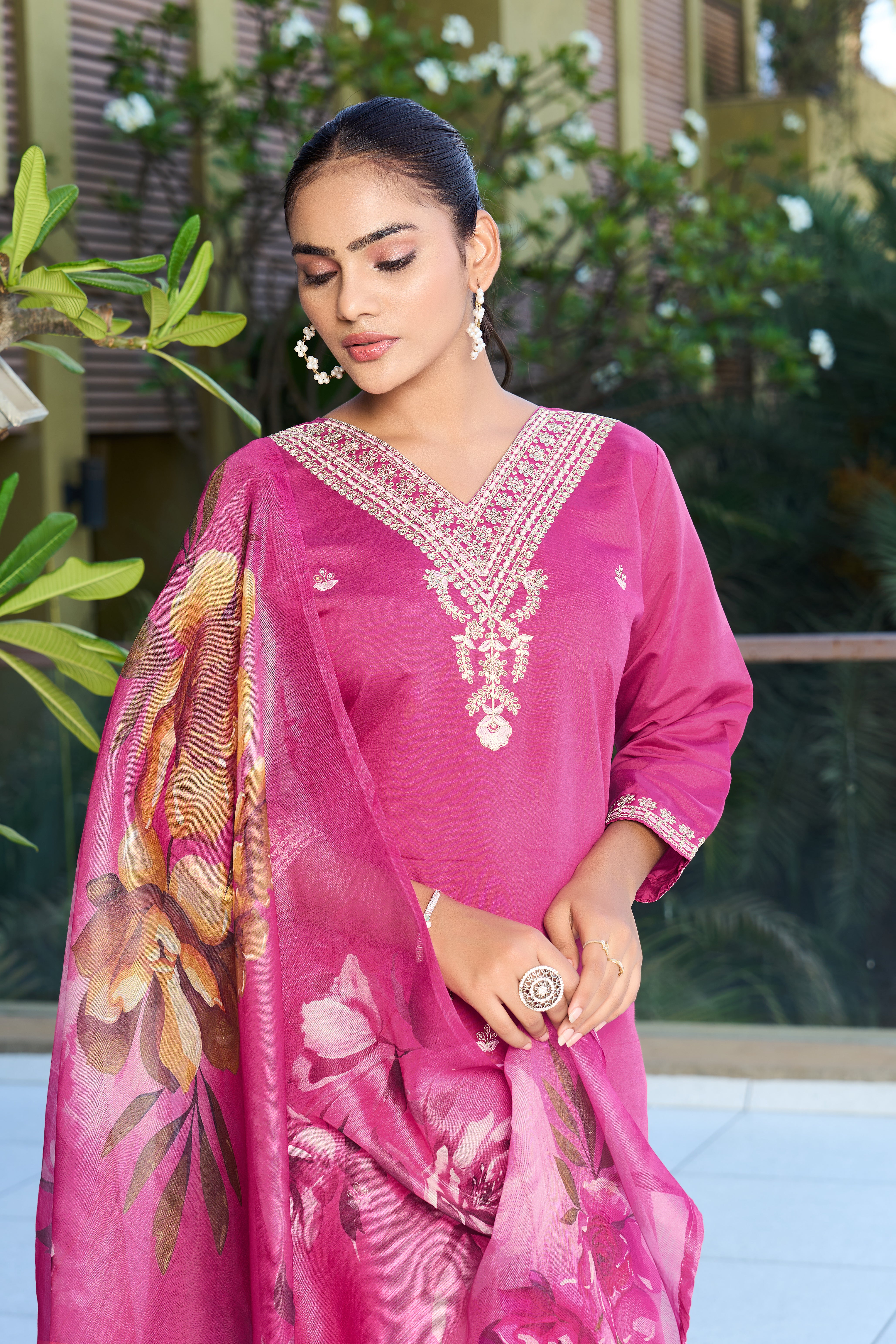 Ravishing Wedding Wear Roman Silk Embroidery n Sequence Work Designer Straight Kurta With Trouser n Dupatta Set