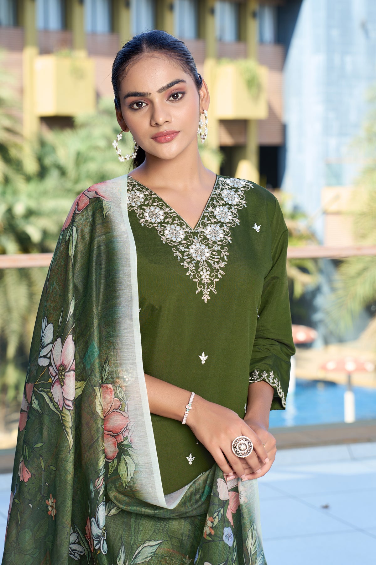 New Wedding Wear Roman Silk Embroidery n Sequence Work Designer Straight Kurta With Trouser Dupatta Set