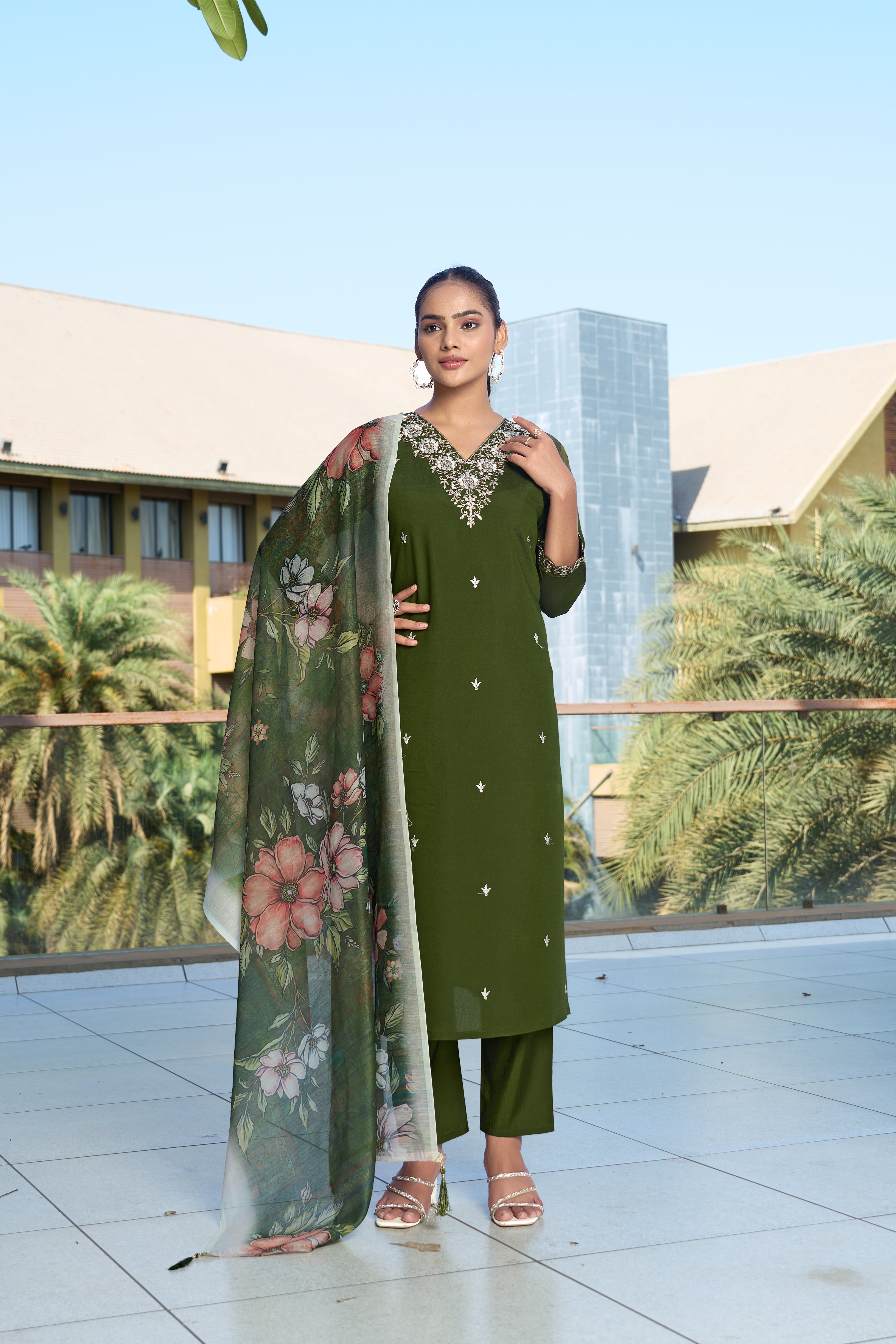 New Wedding Wear Roman Silk Embroidery n Sequence Work Designer Straight Kurta With Trouser Dupatta Set