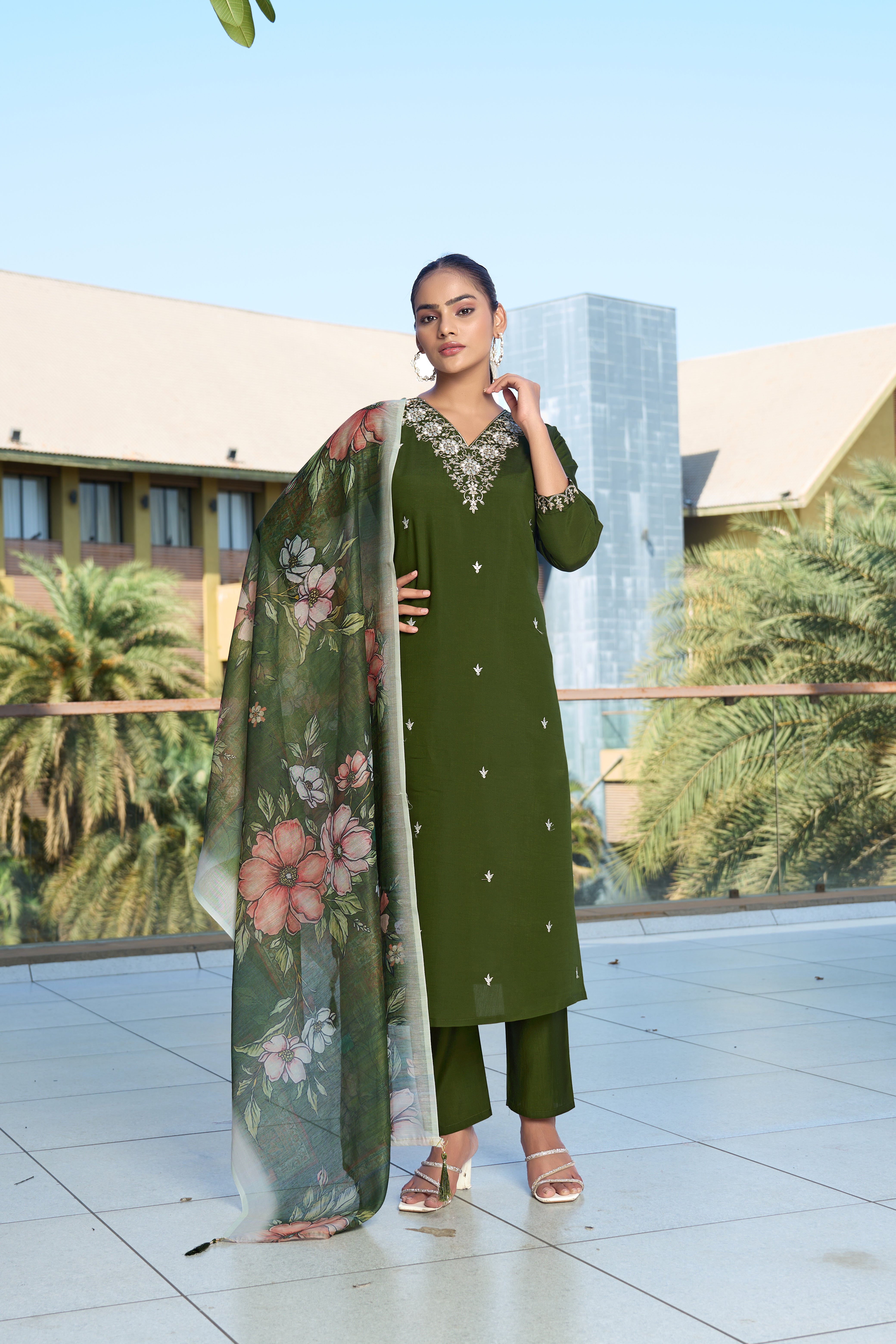 New Wedding Wear Roman Silk Embroidery n Sequence Work Designer Straight Kurta With Trouser Dupatta Set