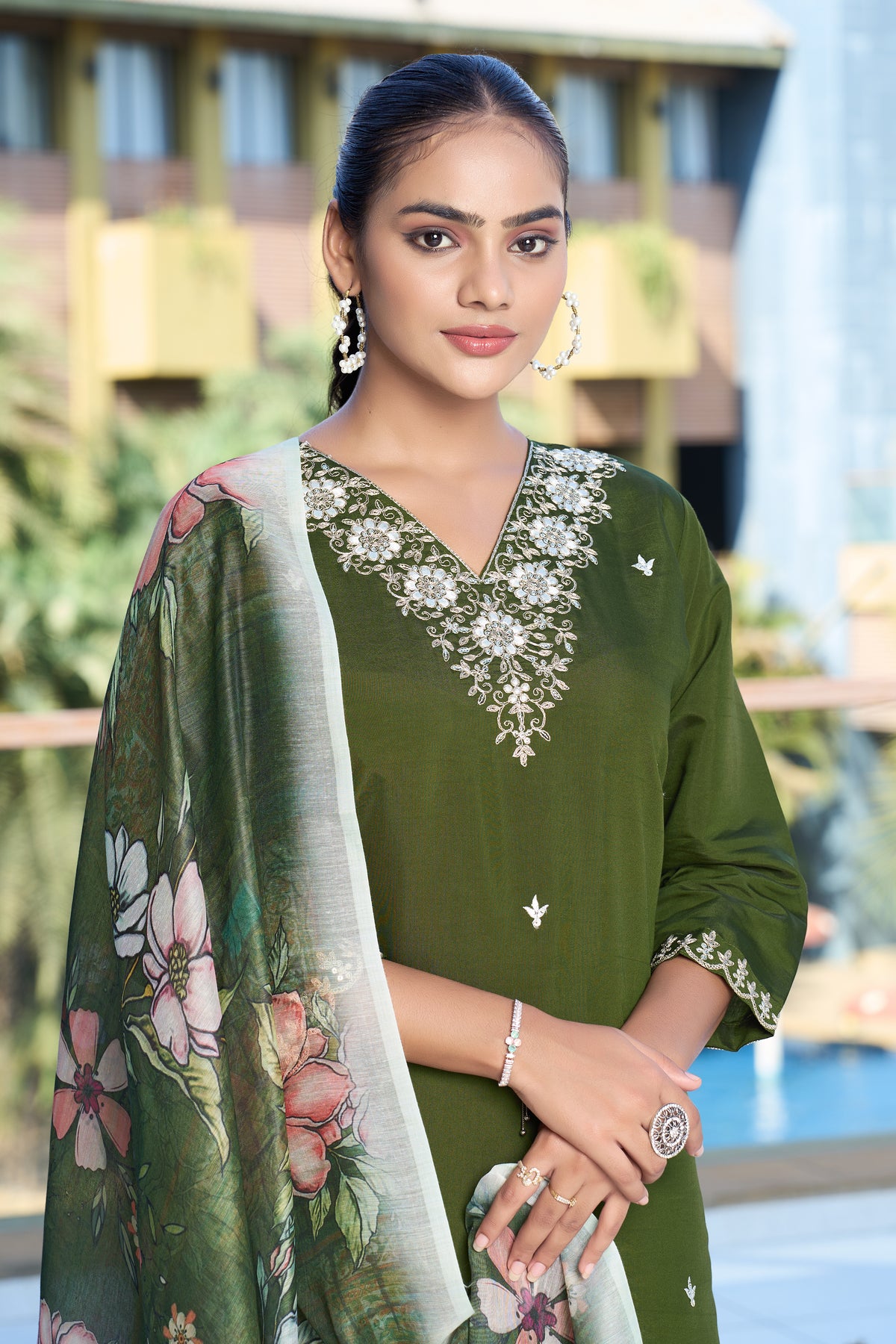 New Wedding Wear Roman Silk Embroidery n Sequence Work Designer Straight Kurta With Trouser Dupatta Set