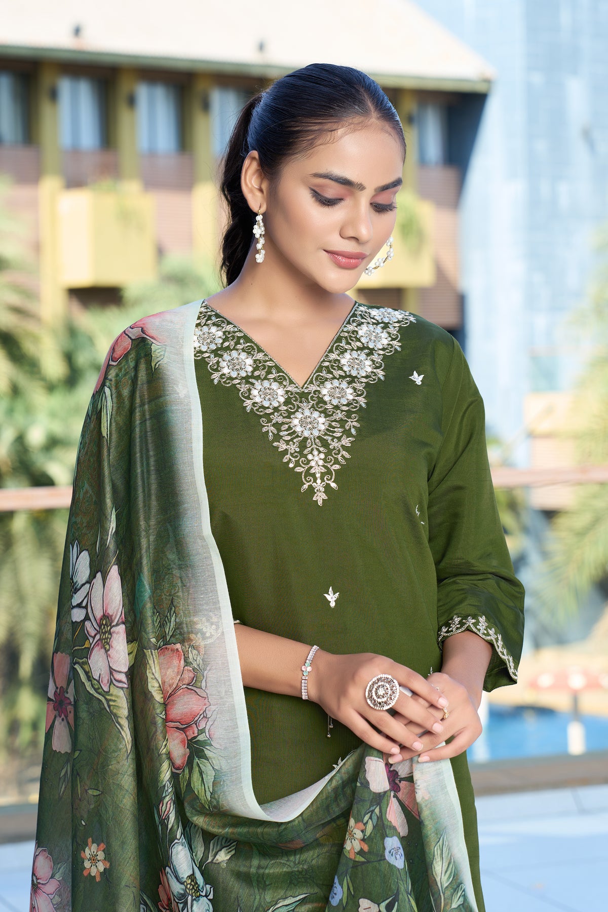 New Wedding Wear Roman Silk Embroidery n Sequence Work Designer Straight Kurta With Trouser Dupatta Set