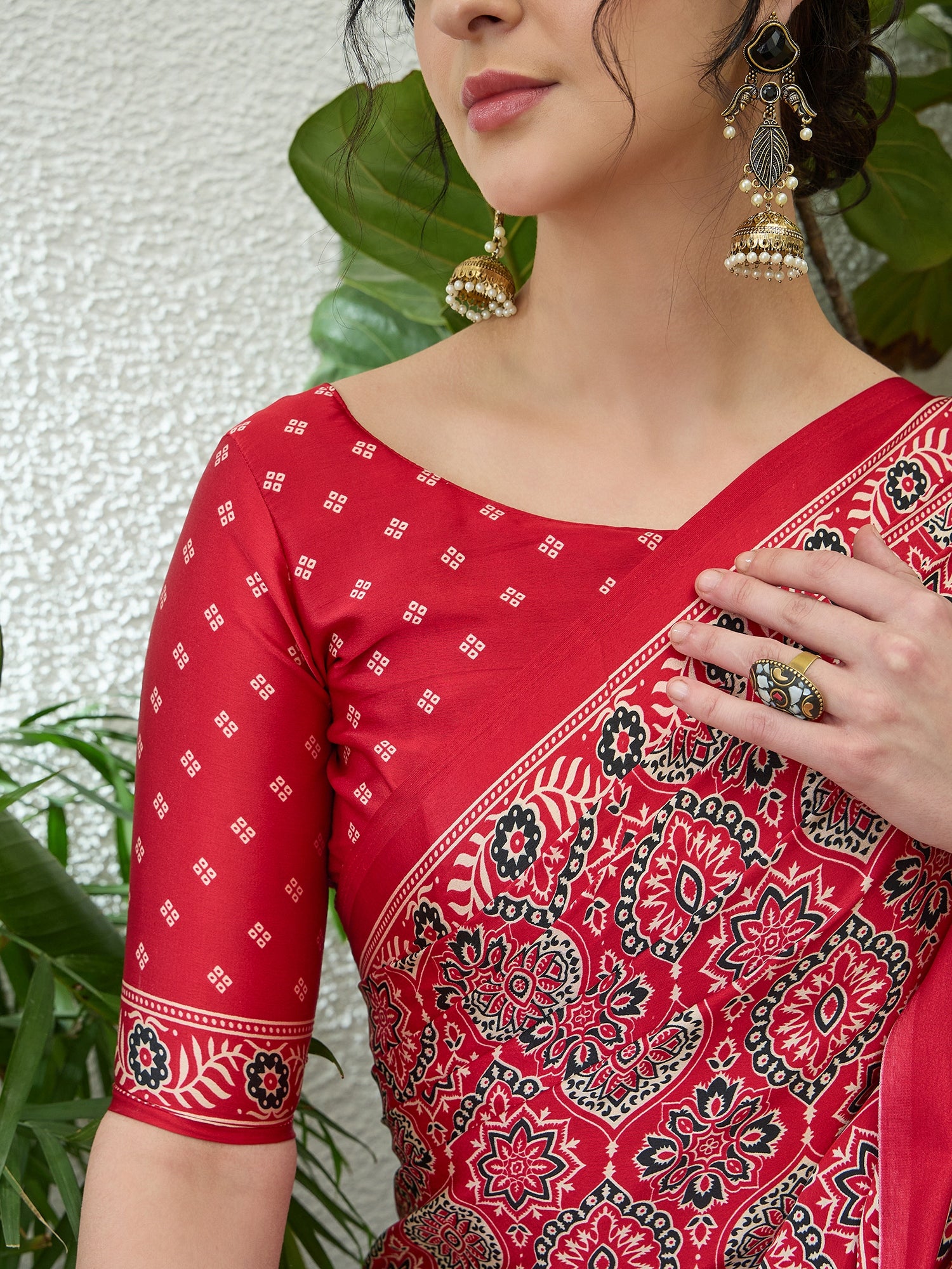 Fantabulous Festive Wear Satin Silk Ajrak Printed Rich Pallu Fancy Saree With Unstitched Blouse Piece