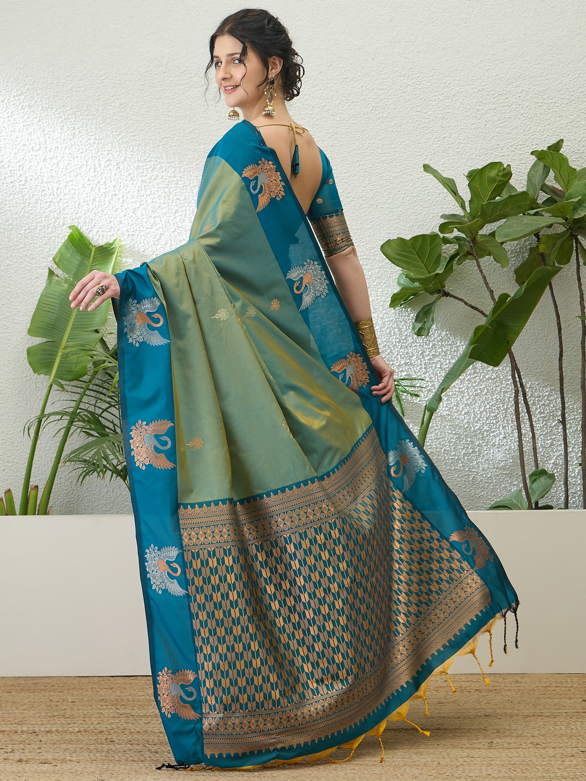 Mellifluous Party Wear Cotton Silk Jacquard Border Rich Pallu Fancy Saree With Unstitched Blouse