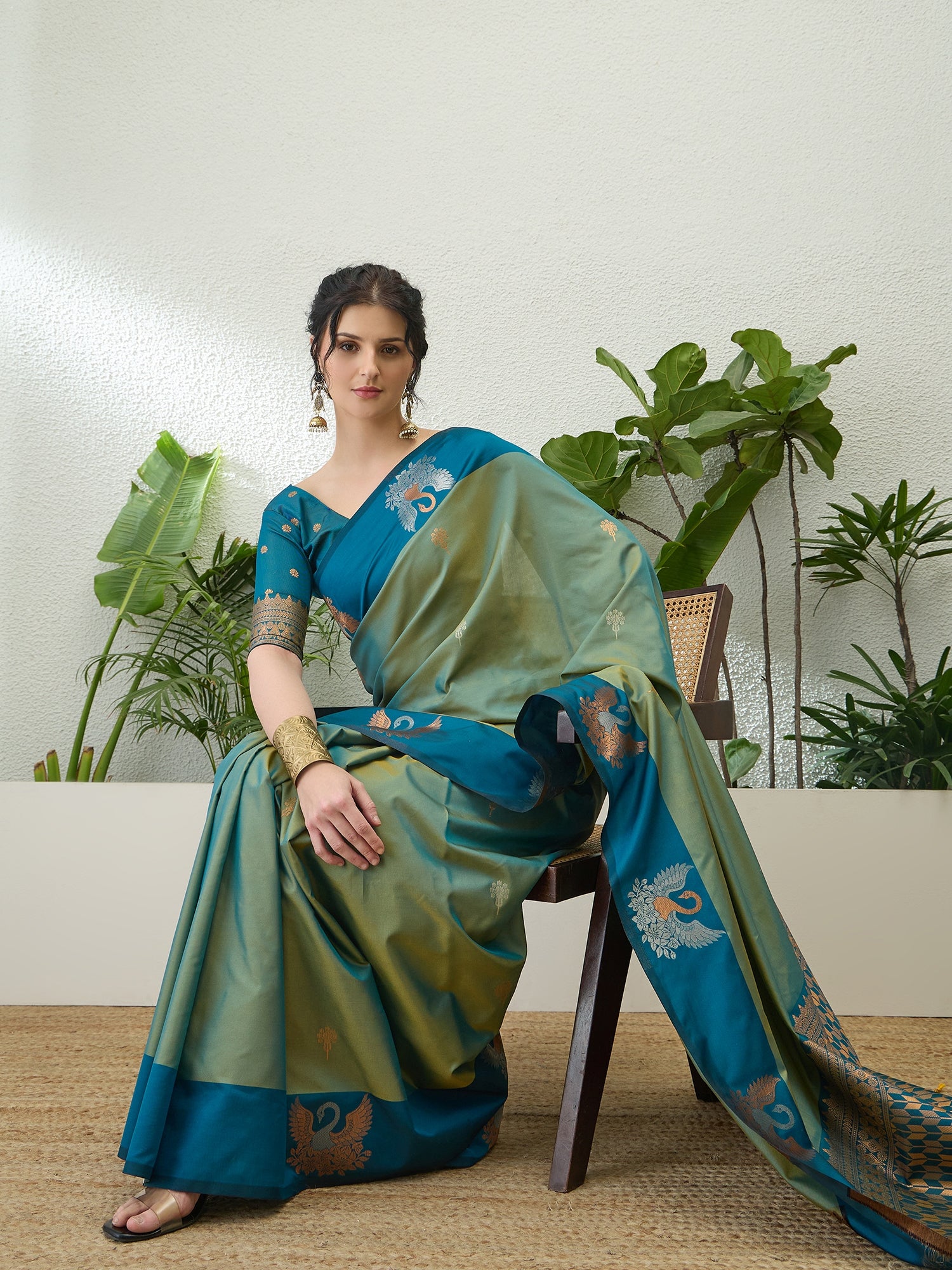 Mellifluous Party Wear Cotton Silk Jacquard Border Rich Pallu Fancy Saree With Unstitched Blouse