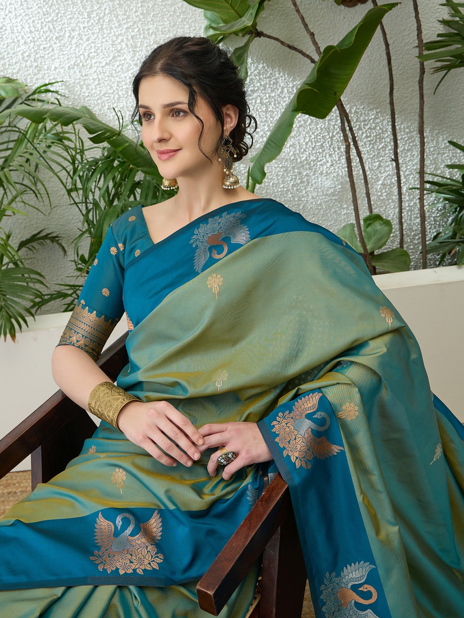 Mellifluous Party Wear Cotton Silk Jacquard Border Rich Pallu Fancy Saree With Unstitched Blouse