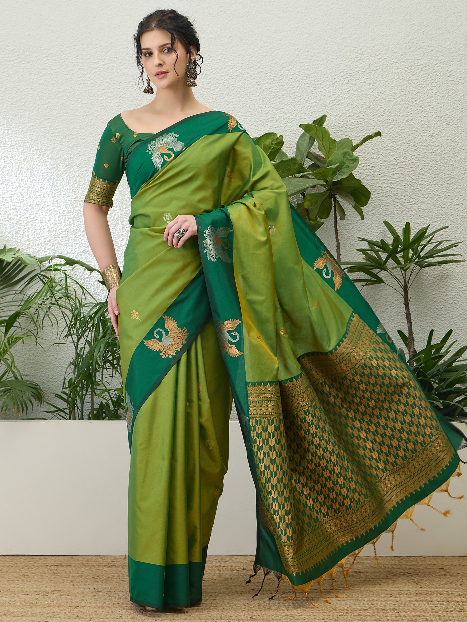 Mellifluous Party Wear Cotton Silk Jacquard Border Rich Pallu Fancy Saree With Unstitched Blouse