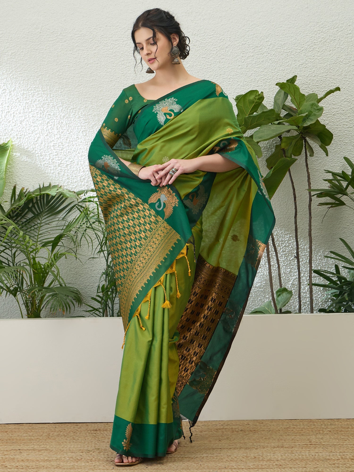 Mellifluous Party Wear Cotton Silk Jacquard Border Rich Pallu Fancy Saree With Unstitched Blouse