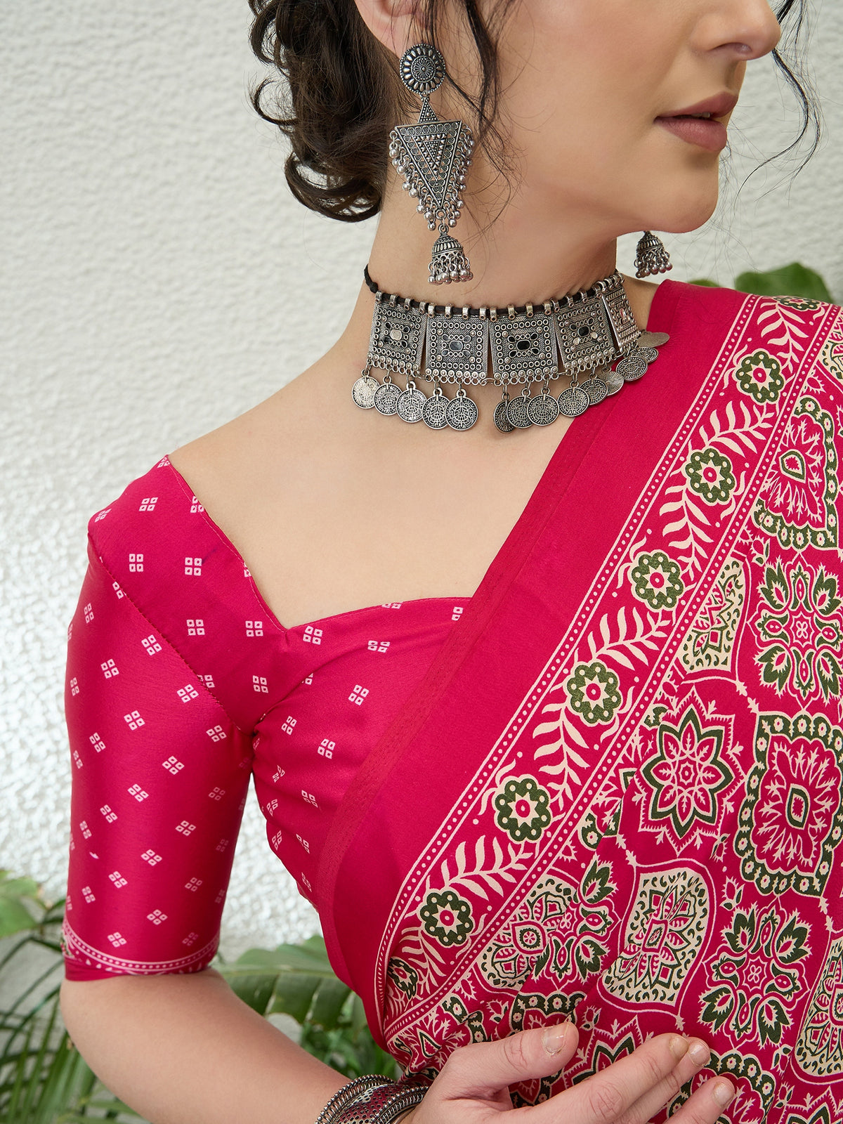 Fantabulous Festive Wear Satin Silk Ajrak Printed Rich Pallu Fancy Saree With Unstitched Blouse Piece