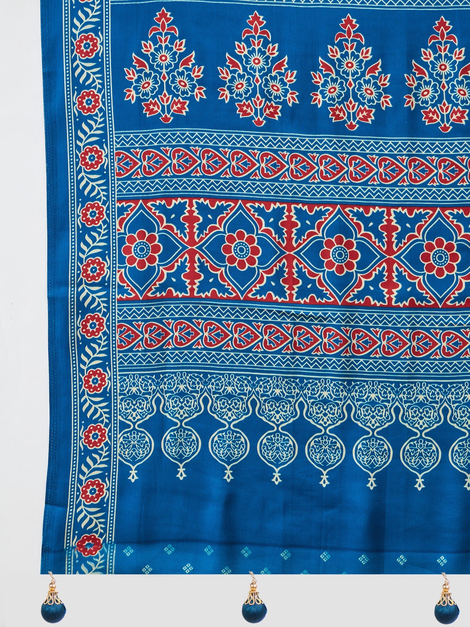 Fantabulous Festive Wear Satin Silk Ajrak Printed Rich Pallu Fancy Saree With Unstitched Blouse Piece