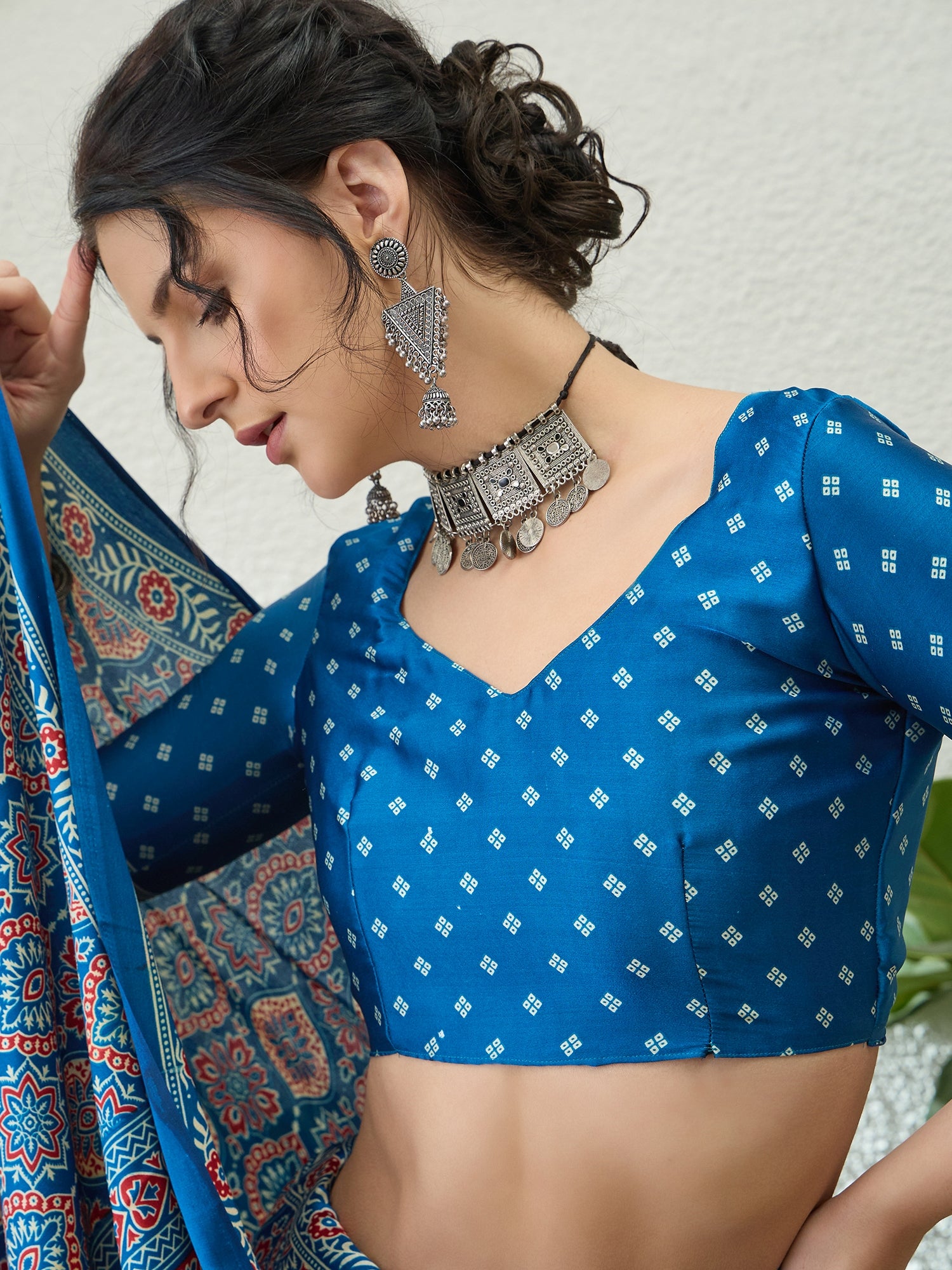 Fantabulous Festive Wear Satin Silk Ajrak Printed Rich Pallu Fancy Saree With Unstitched Blouse Piece