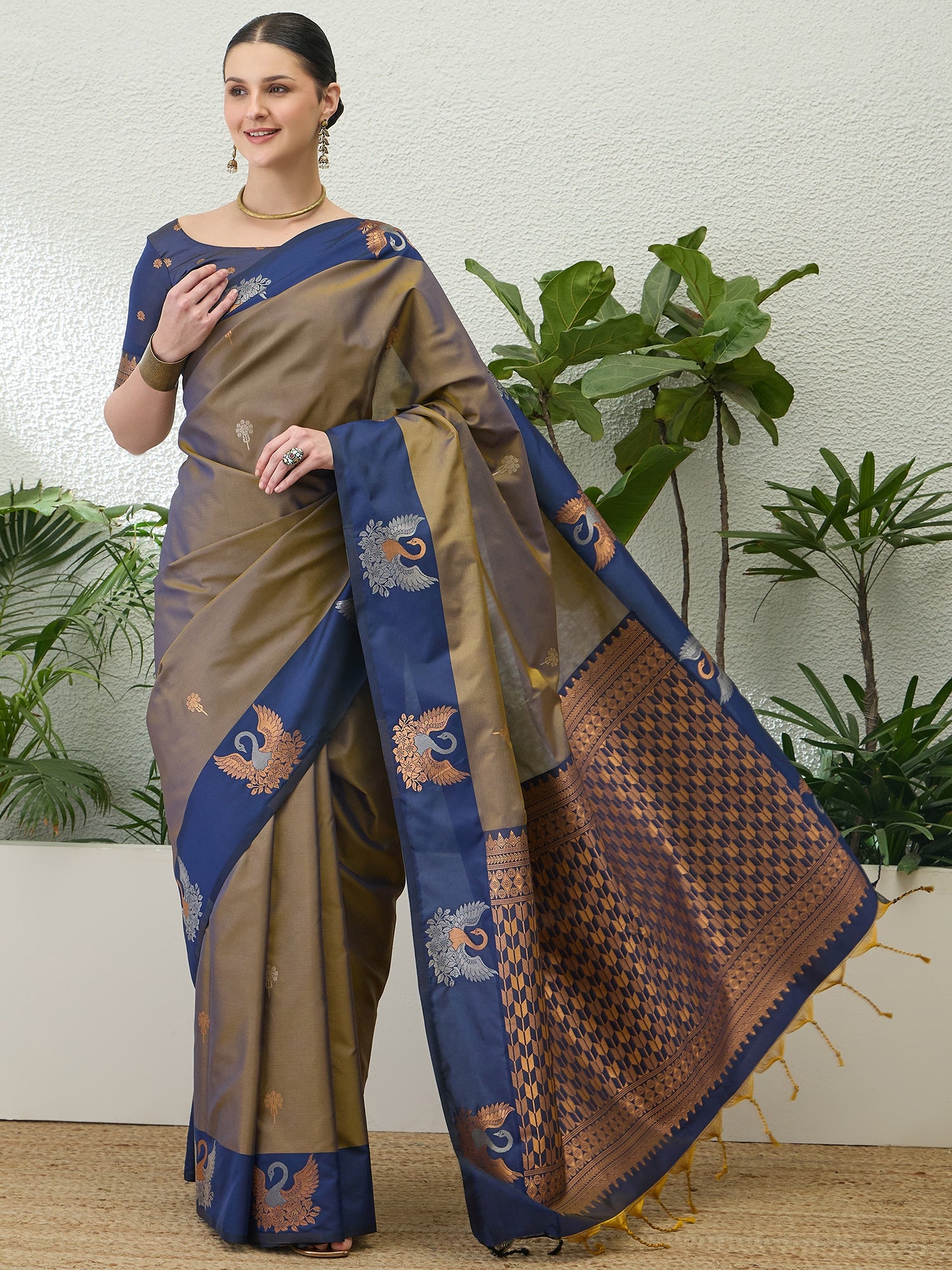 Mellifluous Party Wear Cotton Silk Jacquard Border Rich Pallu Fancy Saree With Unstitched Blouse