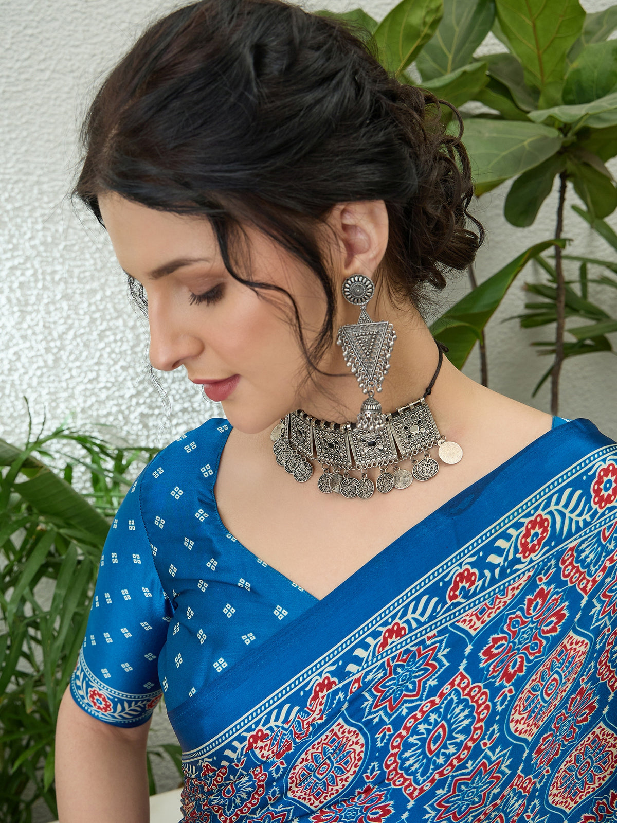 Fantabulous Festive Wear Satin Silk Ajrak Printed Rich Pallu Fancy Saree With Unstitched Blouse Piece
