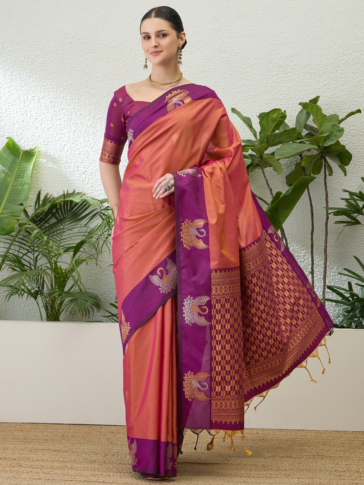 Mellifluous Party Wear Cotton Silk Jacquard Border Rich Pallu Fancy Saree With Unstitched Blouse