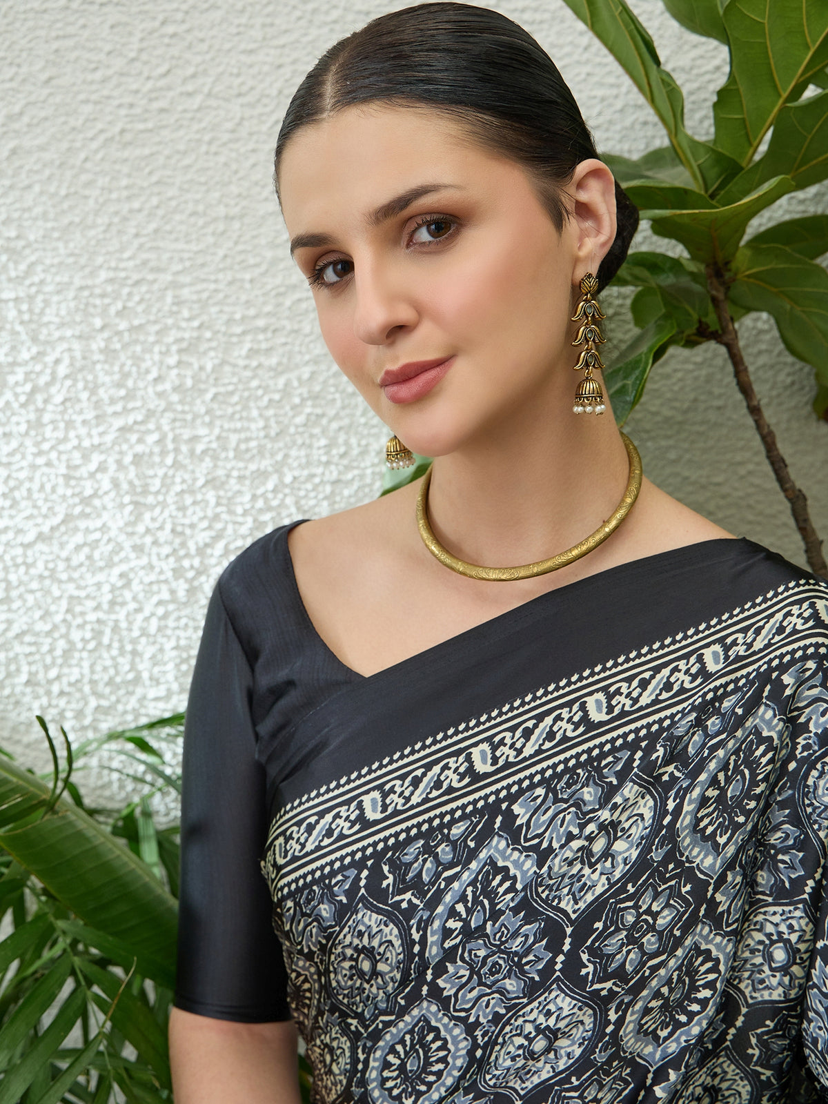 Divine Function Wear Satin Silk Ajrak Print Rich Pallu Fancy Saree With Unstitched Blouse Piece