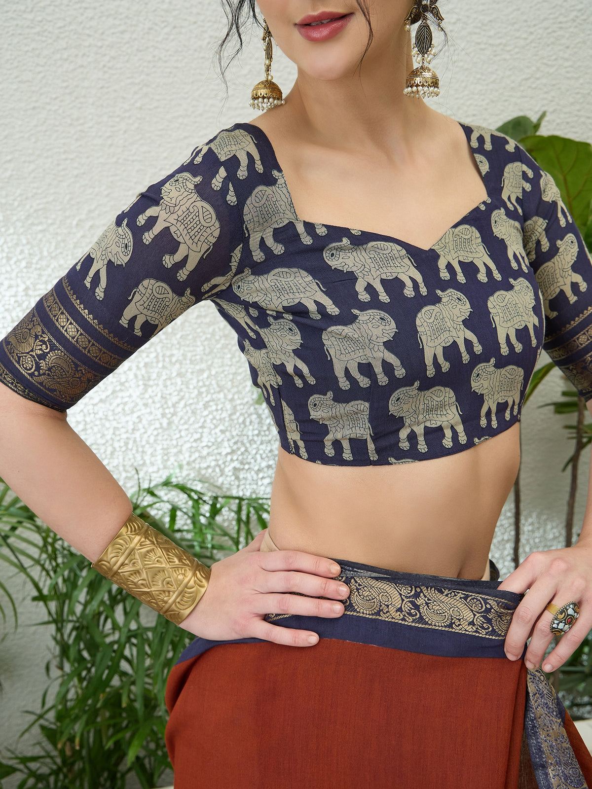 Imaginative Party Wear Cotton Silk Kalamkari Print Fancy Designer Saree With Unstitched Blouse