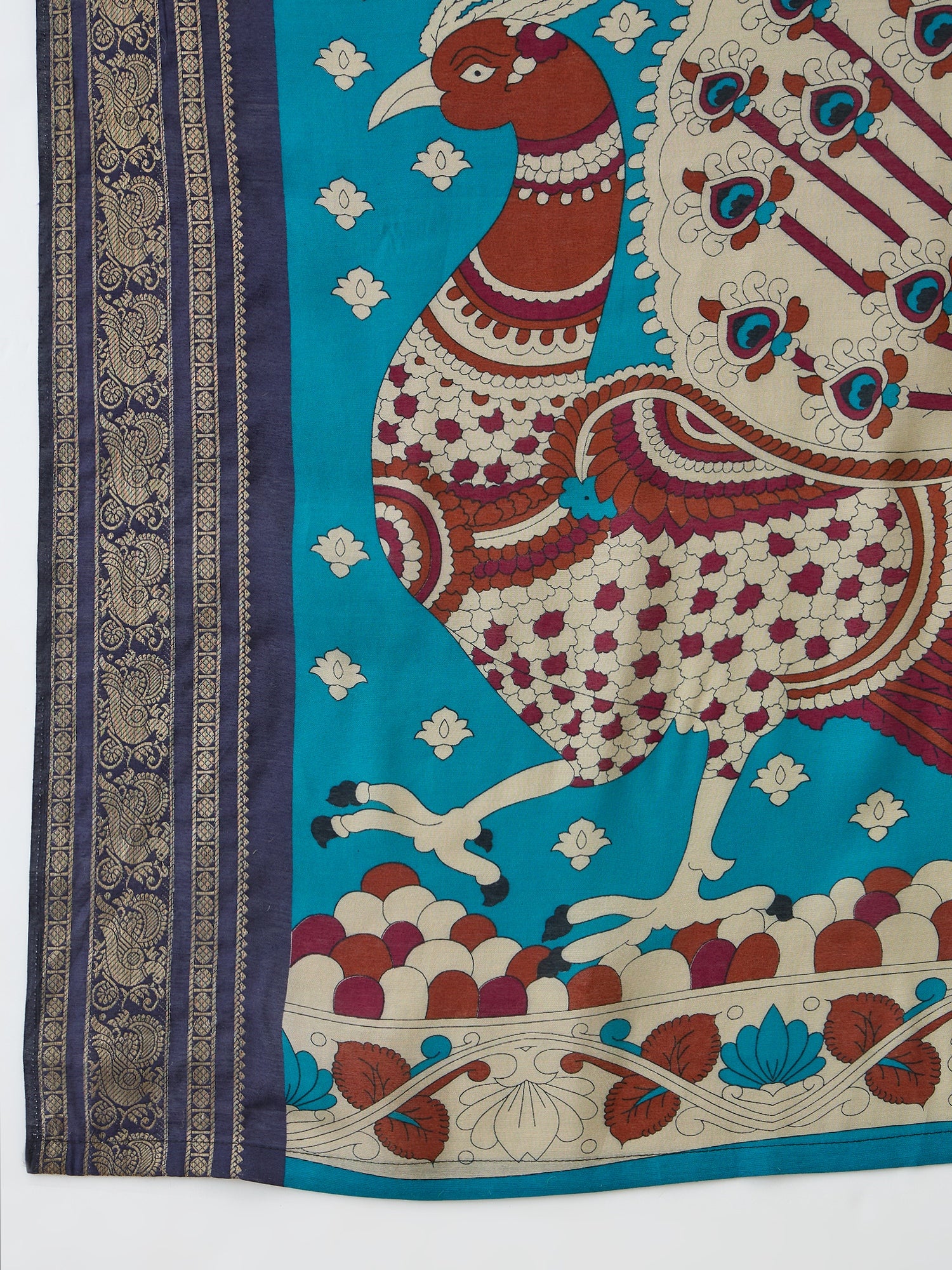 Imaginative Party Wear Cotton Silk Kalamkari Print Fancy Designer Saree With Unstitched Blouse