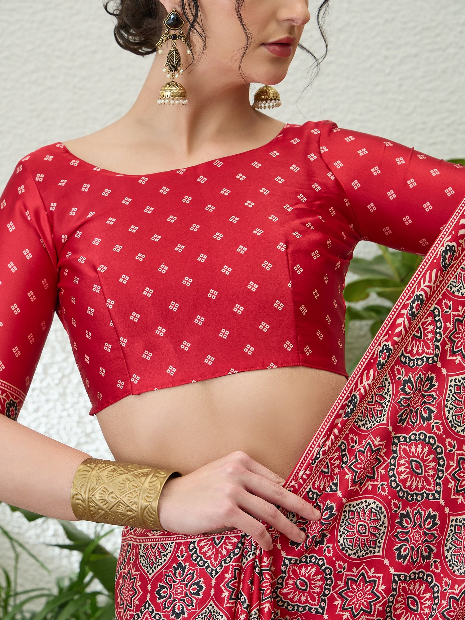Fantabulous Festive Wear Satin Silk Ajrak Printed Rich Pallu Fancy Saree With Unstitched Blouse Piece