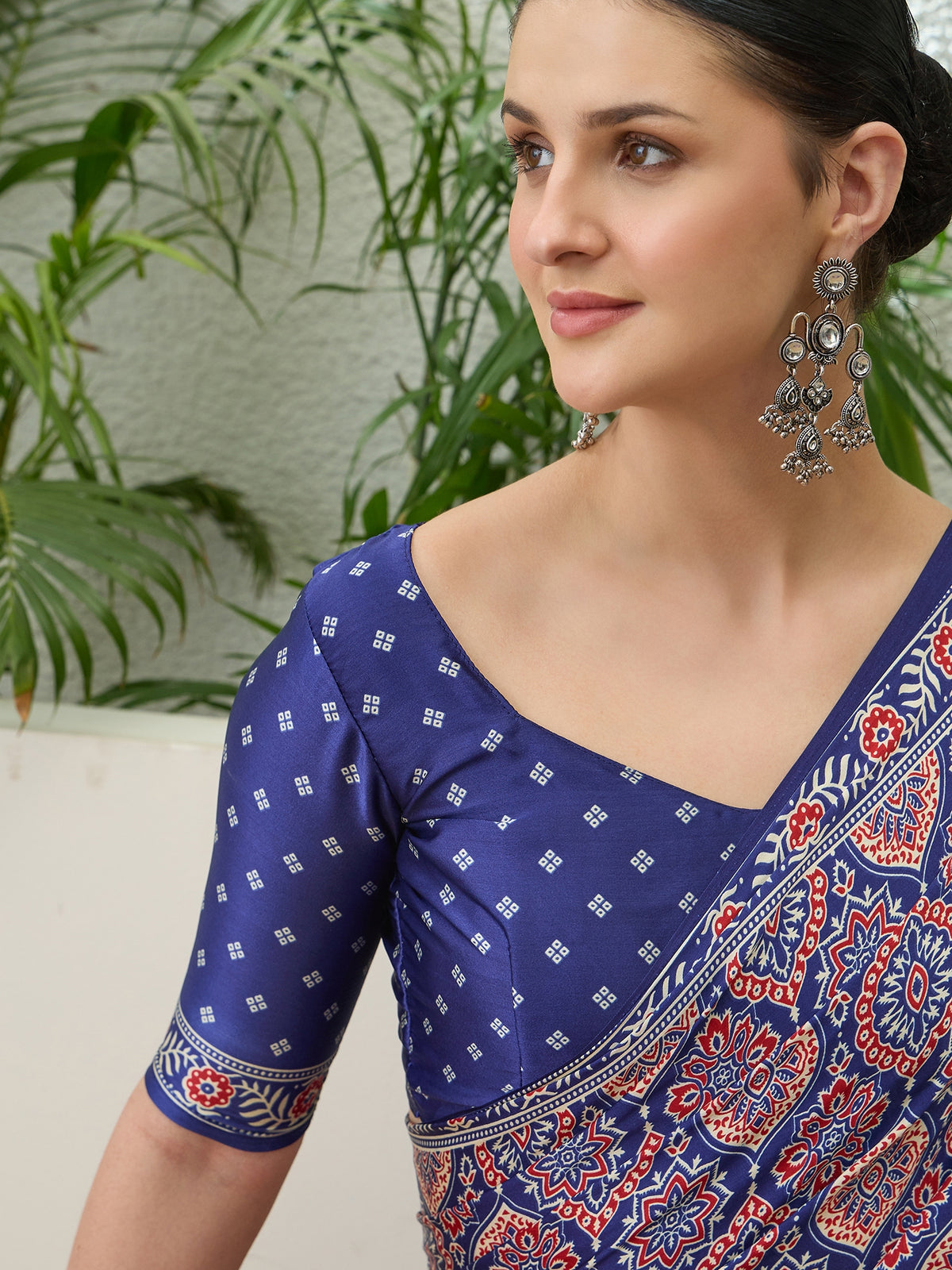 Fantabulous Festive Wear Satin Silk Ajrak Printed Rich Pallu Fancy Saree With Unstitched Blouse Piece