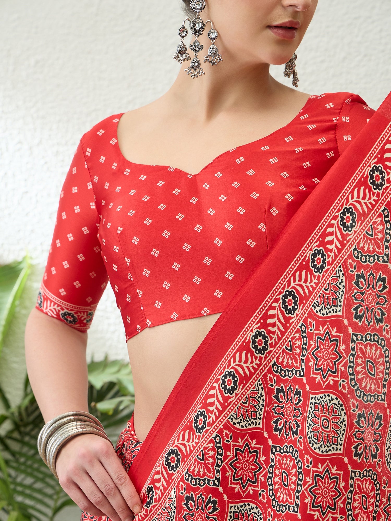 Fantabulous Festive Wear Satin Silk Ajrak Printed Rich Pallu Fancy Saree With Unstitched Blouse Piece