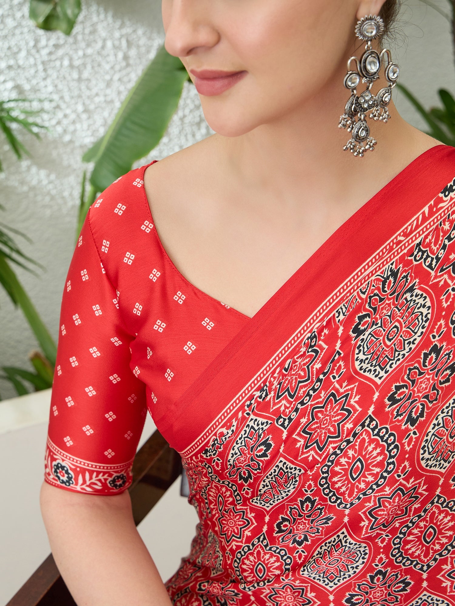 Fantabulous Festive Wear Satin Silk Ajrak Printed Rich Pallu Fancy Saree With Unstitched Blouse Piece