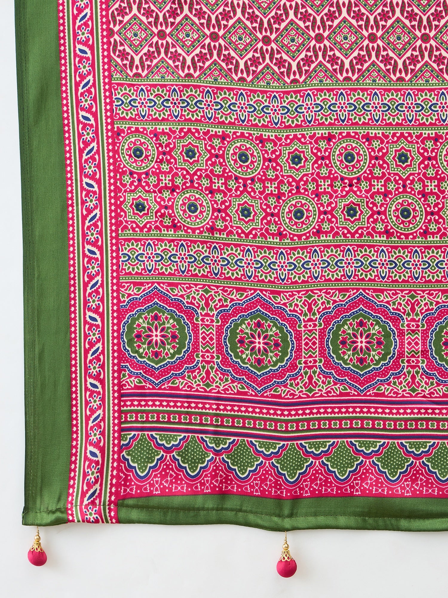Divine Function Wear Satin Silk Ajrak Print Rich Pallu Fancy Saree With Unstitched Blouse Piece
