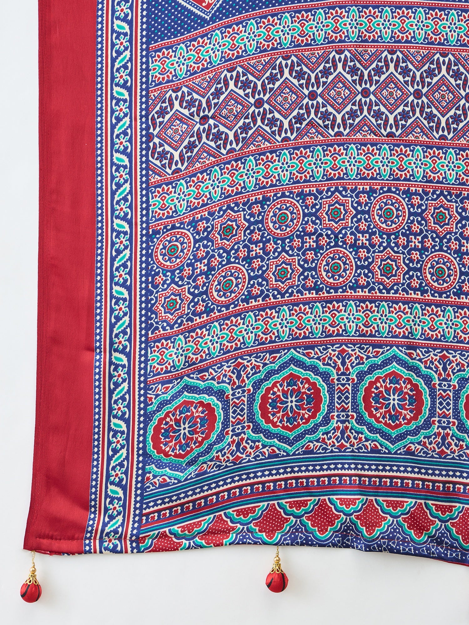 Divine Function Wear Satin Silk Ajrak Print Rich Pallu Fancy Saree With Unstitched Blouse Piece