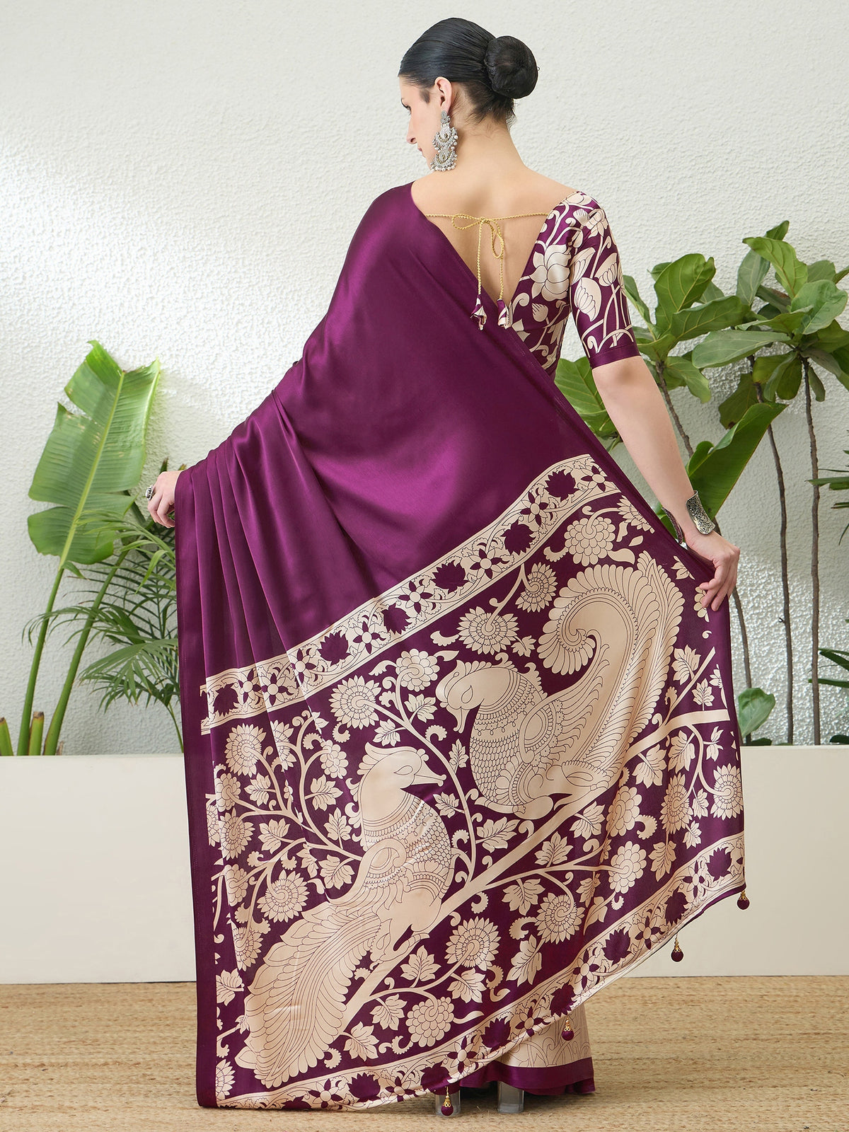 Exuberant Party Wear Satin Silk Floral Print Tussle Work Fancy Designer Saree With Unstitched Blouse