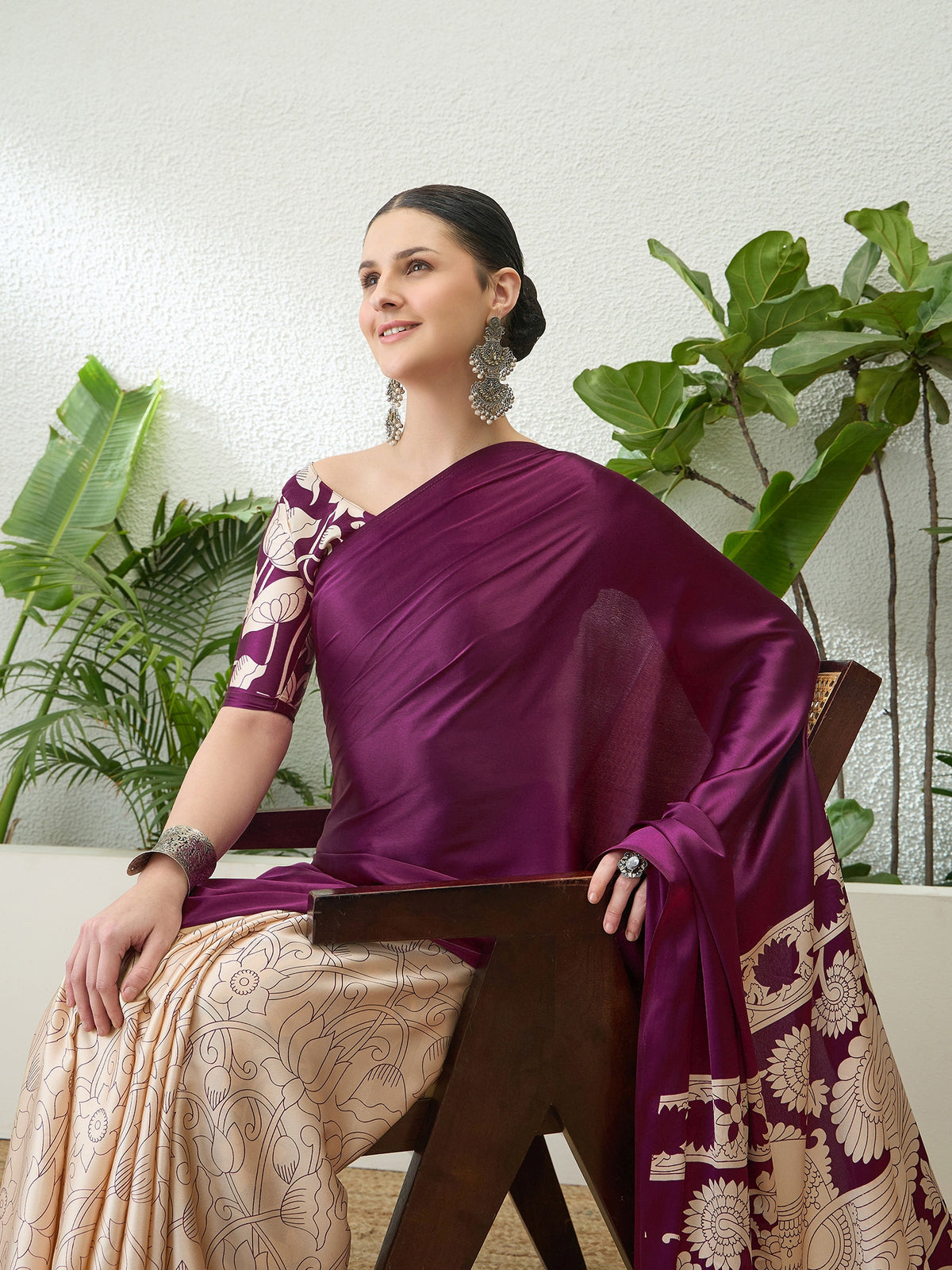 Exuberant Party Wear Satin Silk Floral Print Tussle Work Fancy Designer Saree With Unstitched Blouse