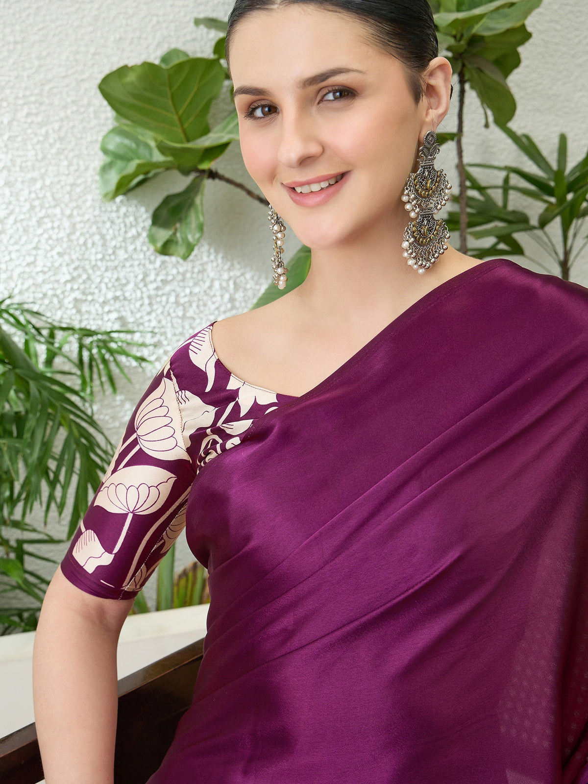 Exuberant Party Wear Satin Silk Floral Print Tussle Work Fancy Designer Saree With Unstitched Blouse
