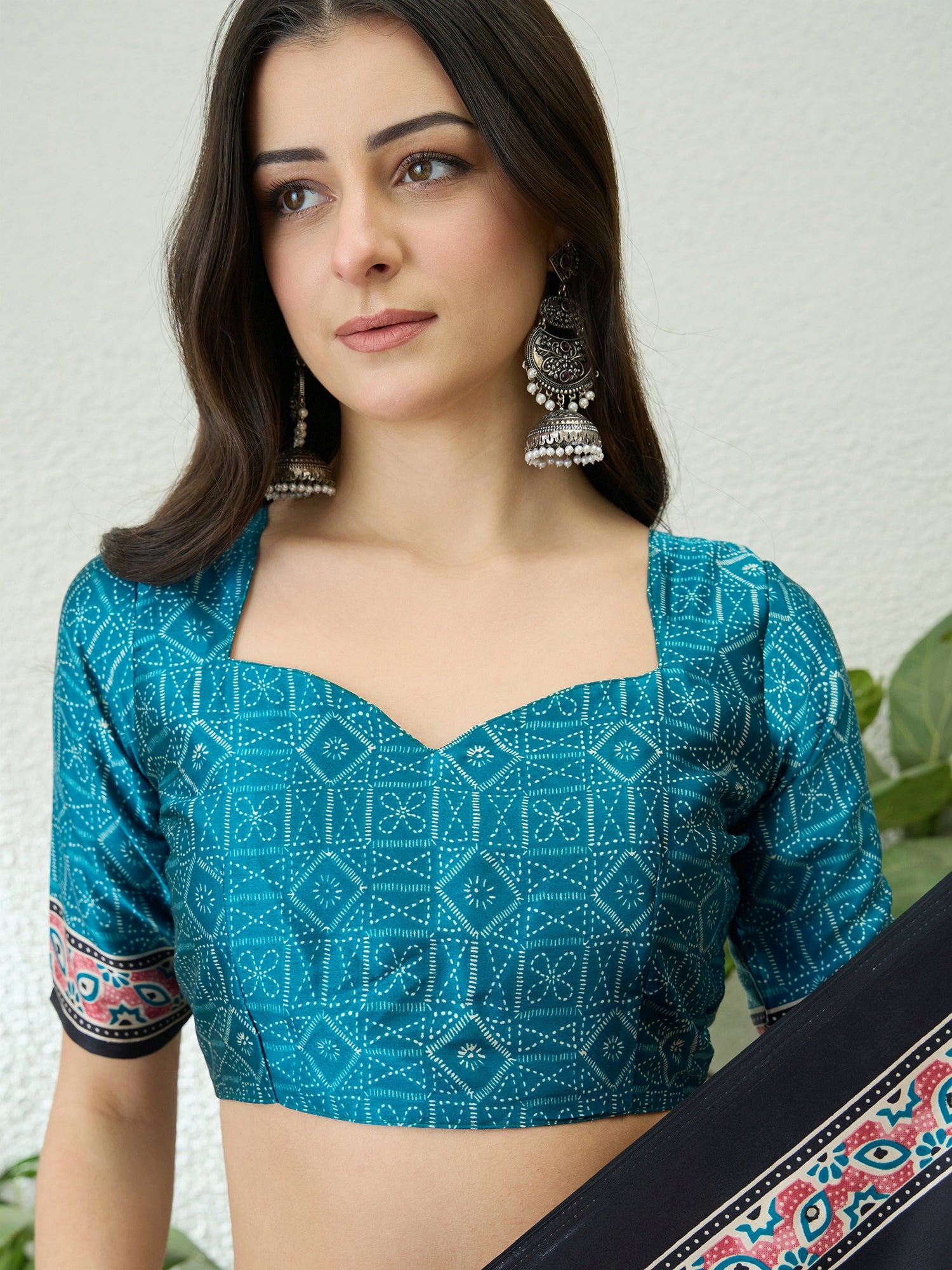 Blossom Party Wear Satin Silk Ajrak Print Rich Pallu Fancy Saree With Unstitched Blouse Piece
