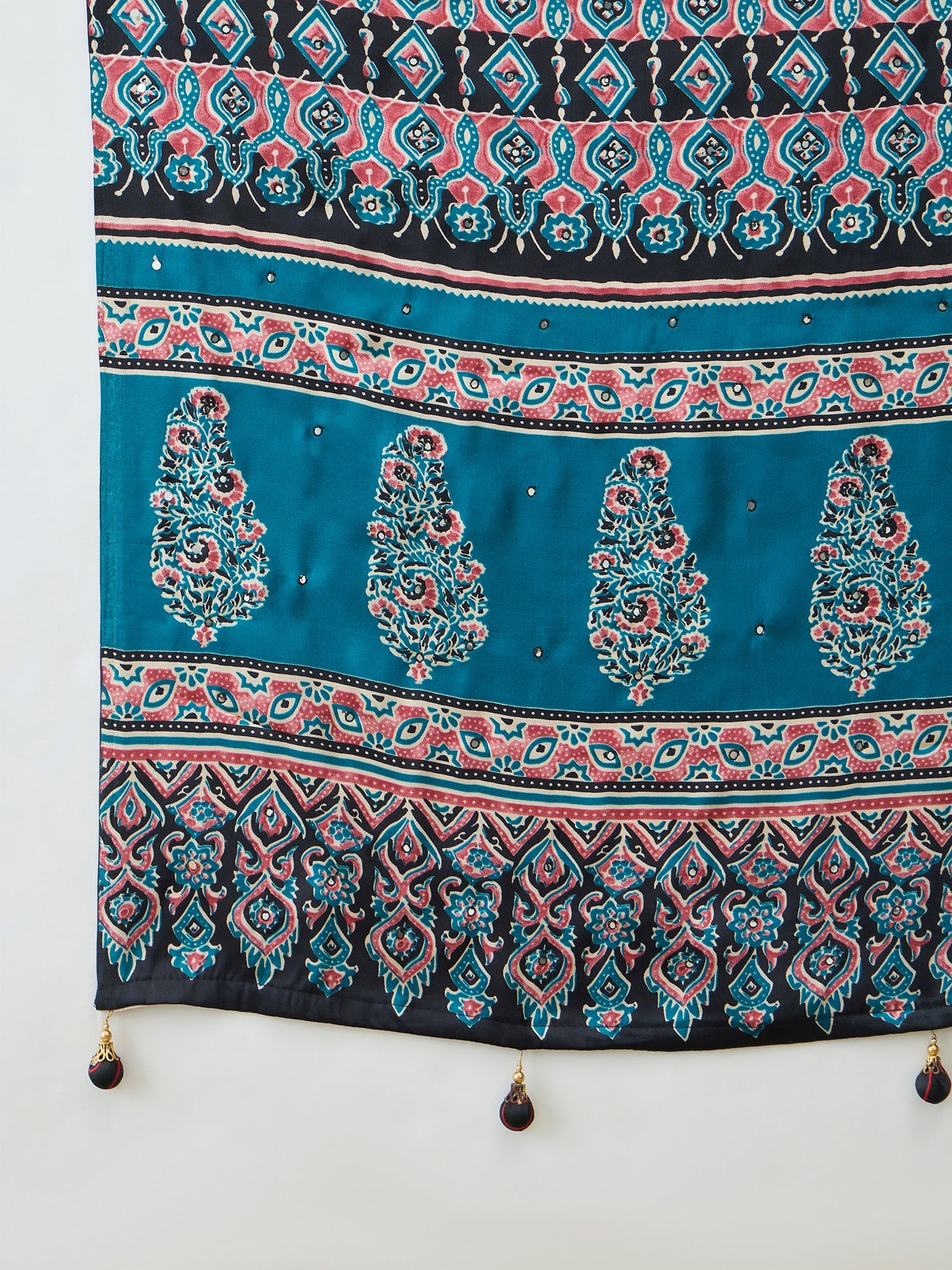 Blossom Party Wear Satin Silk Ajrak Print Rich Pallu Fancy Saree With Unstitched Blouse Piece