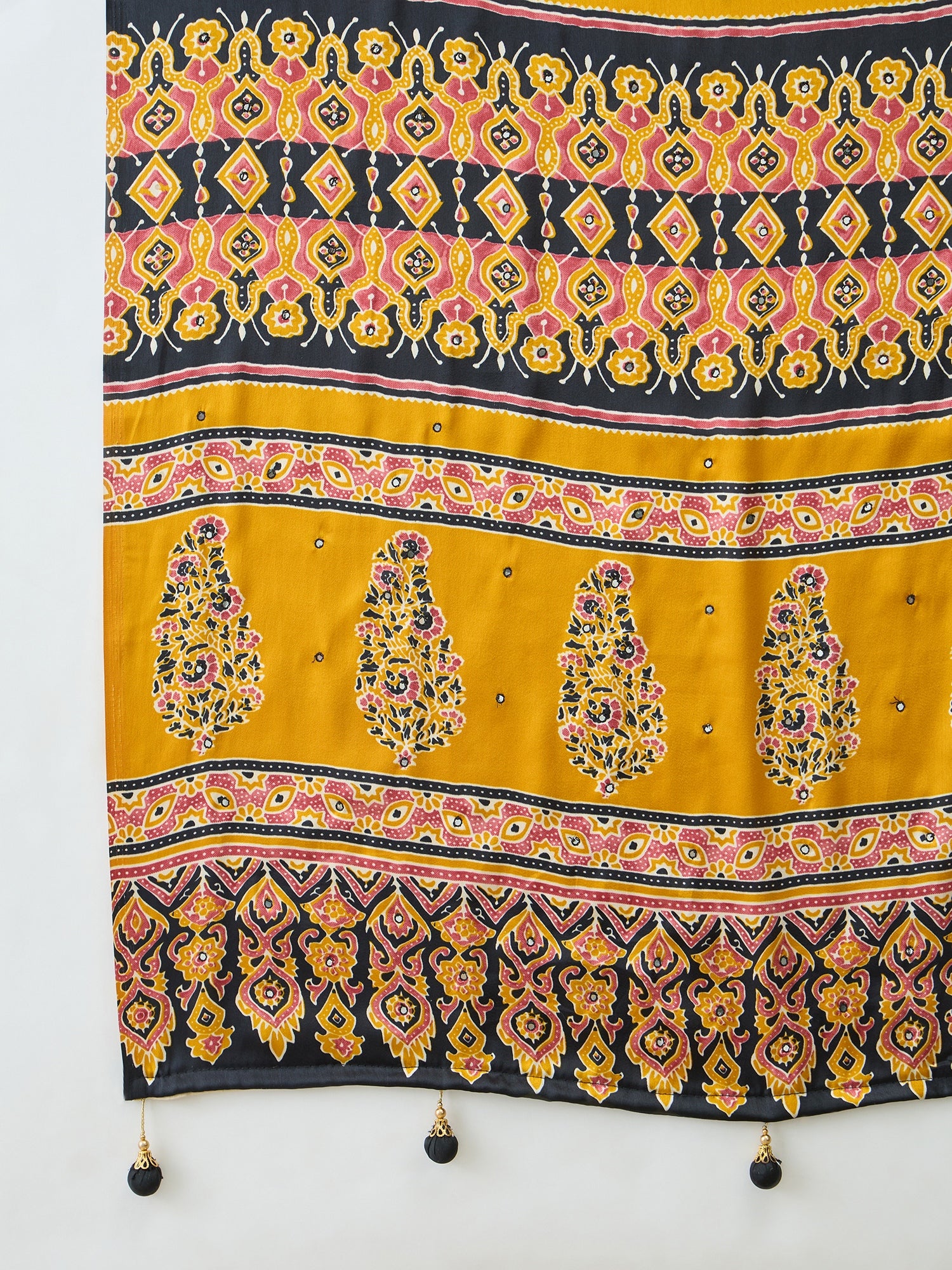 Blossom Party Wear Satin Silk Ajrak Print Rich Pallu Fancy Saree With Unstitched Blouse Piece