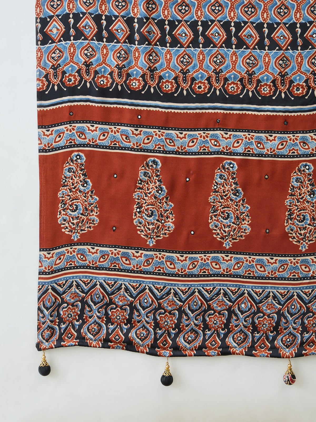 Blossom Party Wear Satin Silk Ajrak Print Rich Pallu Fancy Saree With Unstitched Blouse Piece