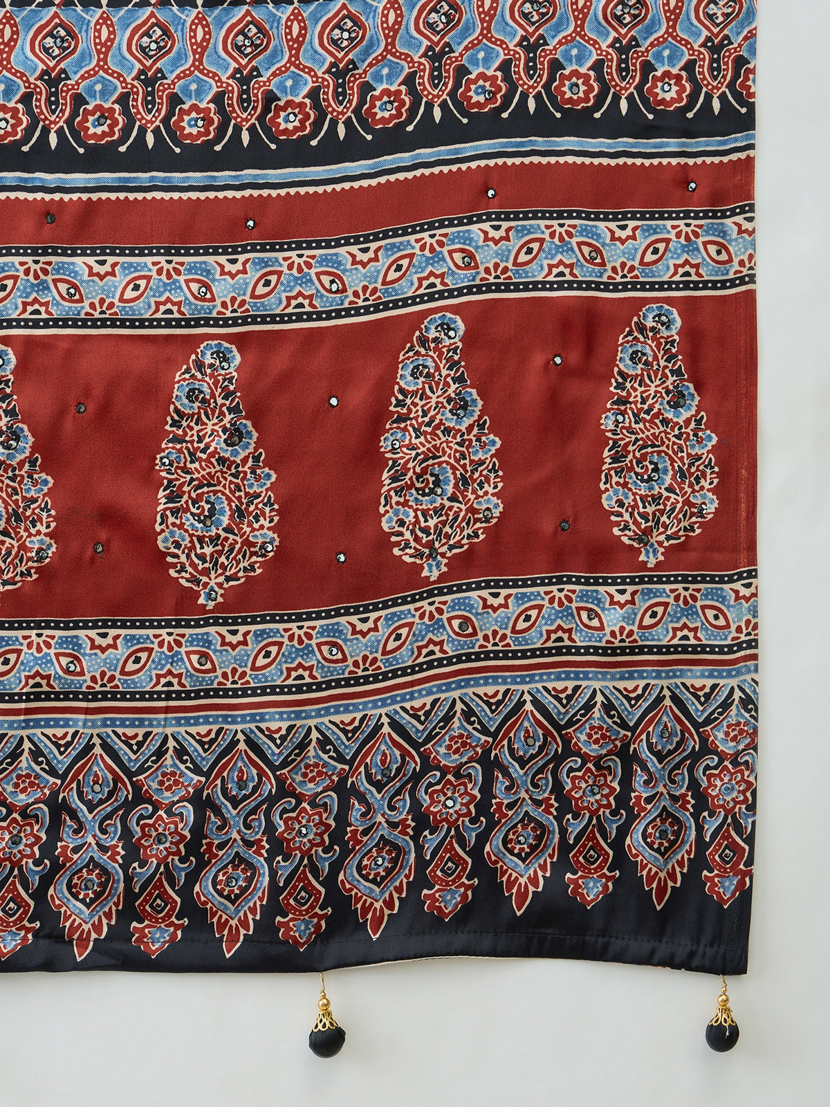 Blossom Party Wear Satin Silk Ajrak Print Rich Pallu Fancy Saree With Unstitched Blouse Piece