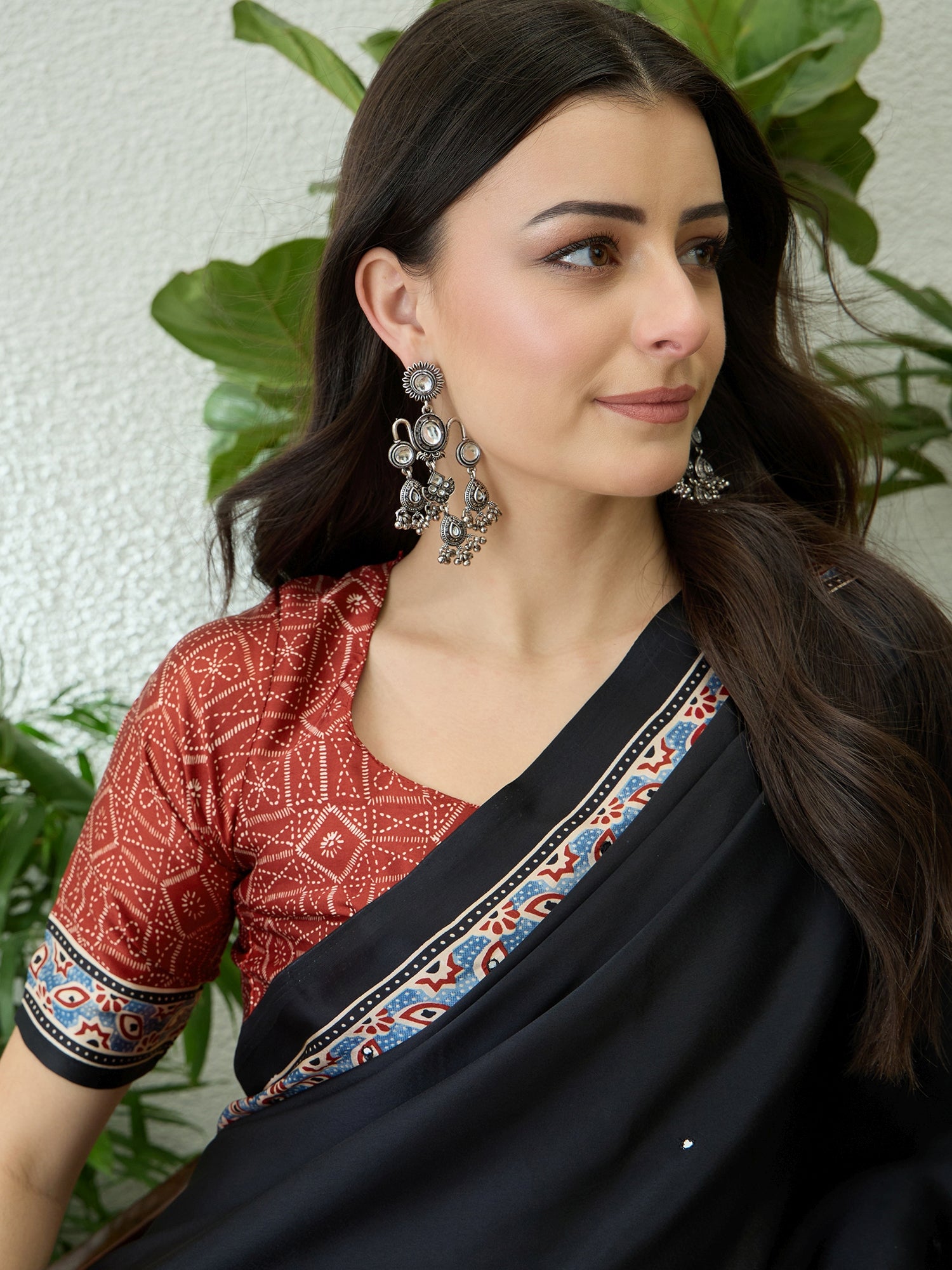 Blossom Party Wear Satin Silk Ajrak Print Rich Pallu Fancy Saree With Unstitched Blouse Piece