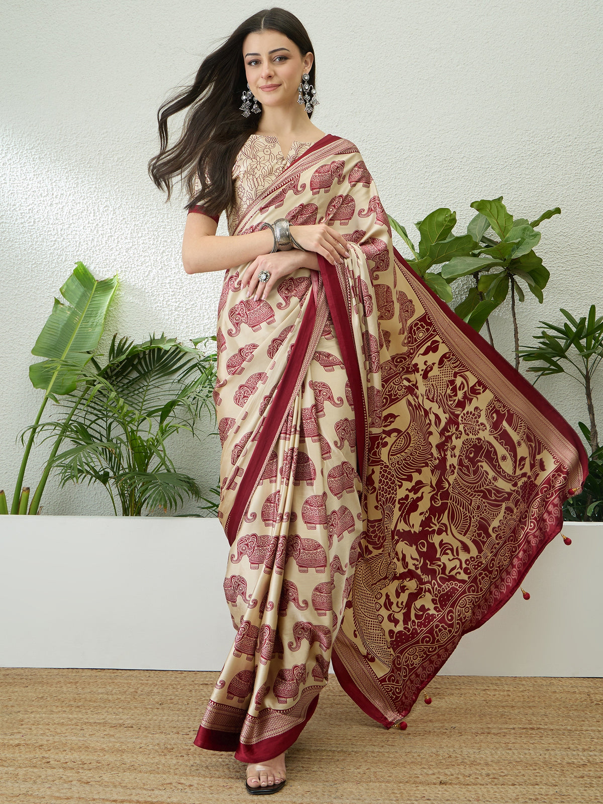 Artisanal Festive Wear Pure Silk Print Rich Fancy Designer Saree With Unstitched Blouse