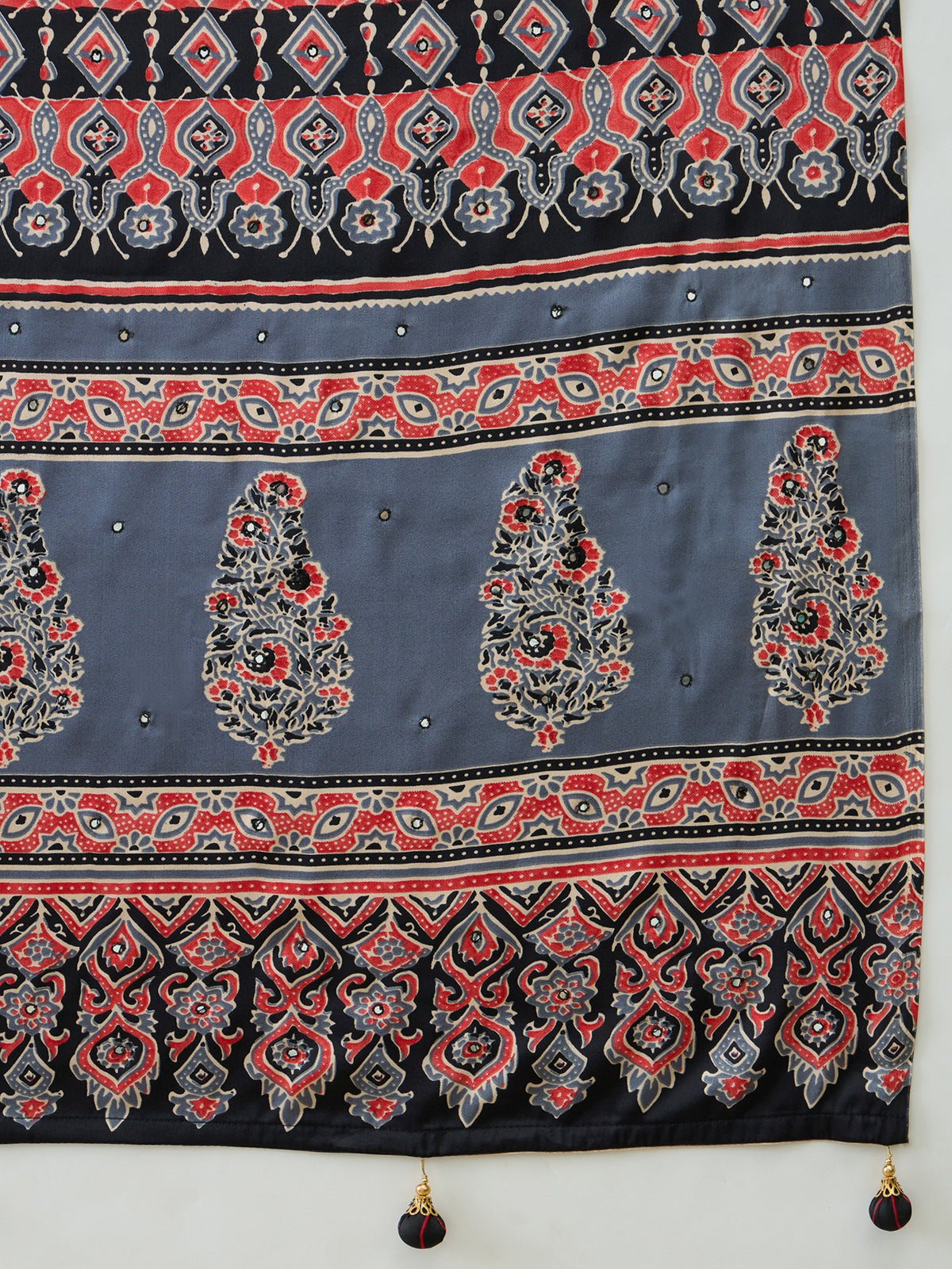 Blossom Party Wear Satin Silk Ajrak Print Rich Pallu Fancy Saree With Unstitched Blouse Piece