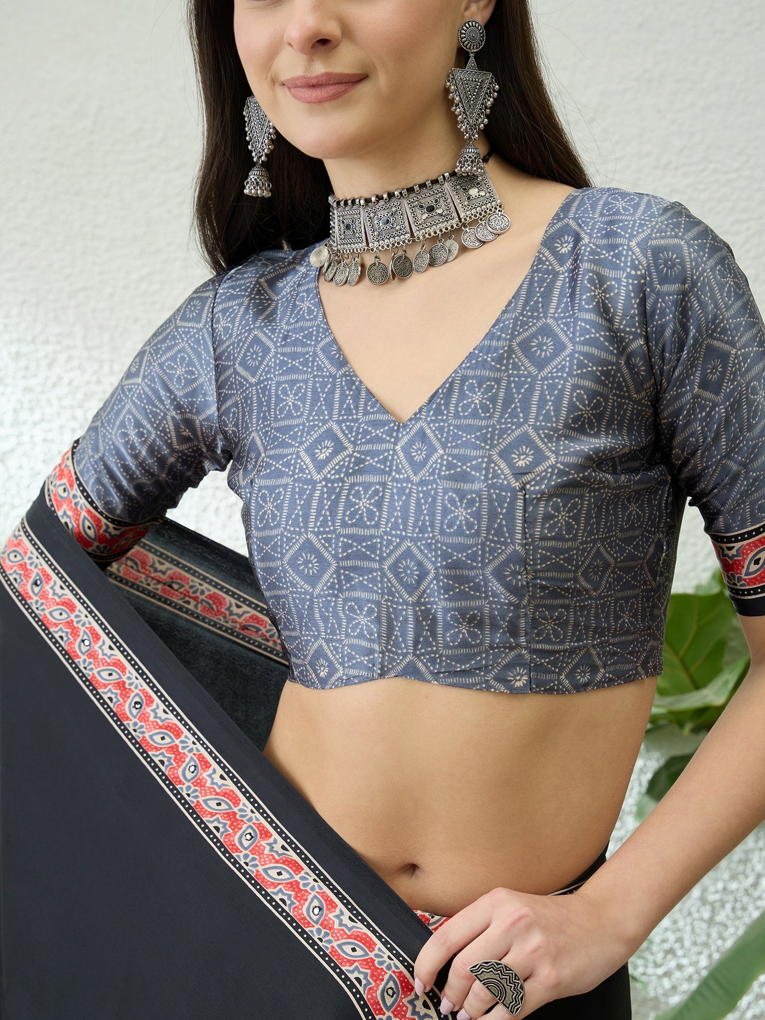 Blossom Party Wear Satin Silk Ajrak Print Rich Pallu Fancy Saree With Unstitched Blouse Piece