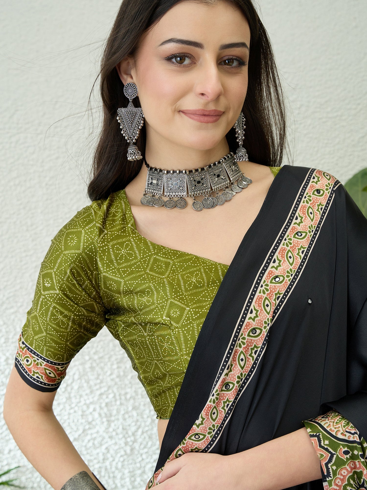 Blossom Party Wear Satin Silk Ajrak Print Rich Pallu Fancy Saree With Unstitched Blouse Piece