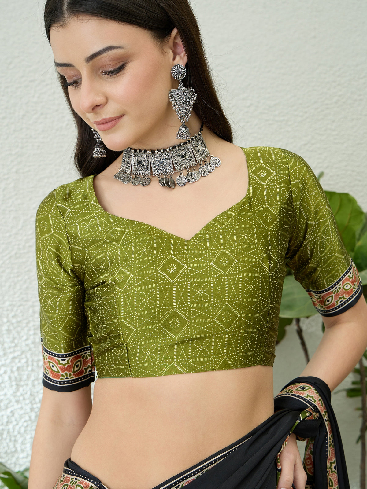 Blossom Party Wear Satin Silk Ajrak Print Rich Pallu Fancy Saree With Unstitched Blouse Piece
