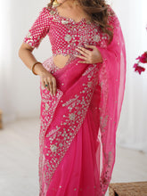 Load image into Gallery viewer, Attractive Party Wear Organza Silk Thread n Sequence Work Fancy Designer Saree With Unstitched Blouse
