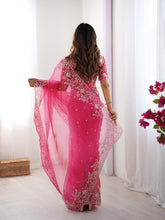 Load image into Gallery viewer, Attractive Party Wear Organza Silk Thread n Sequence Work Fancy Designer Saree With Unstitched Blouse
