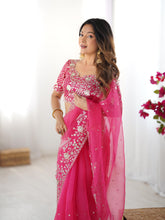 Load image into Gallery viewer, Attractive Party Wear Organza Silk Thread n Sequence Work Fancy Designer Saree With Unstitched Blouse
