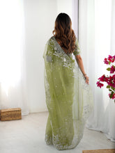 Load image into Gallery viewer, Attractive Party Wear Organza Silk Thread n Sequence Work Fancy Designer Saree With Unstitched Blouse
