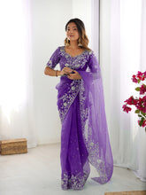Load image into Gallery viewer, Attractive Party Wear Organza Silk Thread n Sequence Work Fancy Designer Saree With Unstitched Blouse
