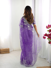 Load image into Gallery viewer, Attractive Party Wear Organza Silk Thread n Sequence Work Fancy Designer Saree With Unstitched Blouse
