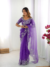 Load image into Gallery viewer, Attractive Party Wear Organza Silk Thread n Sequence Work Fancy Designer Saree With Unstitched Blouse
