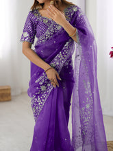 Load image into Gallery viewer, Attractive Party Wear Organza Silk Thread n Sequence Work Fancy Designer Saree With Unstitched Blouse
